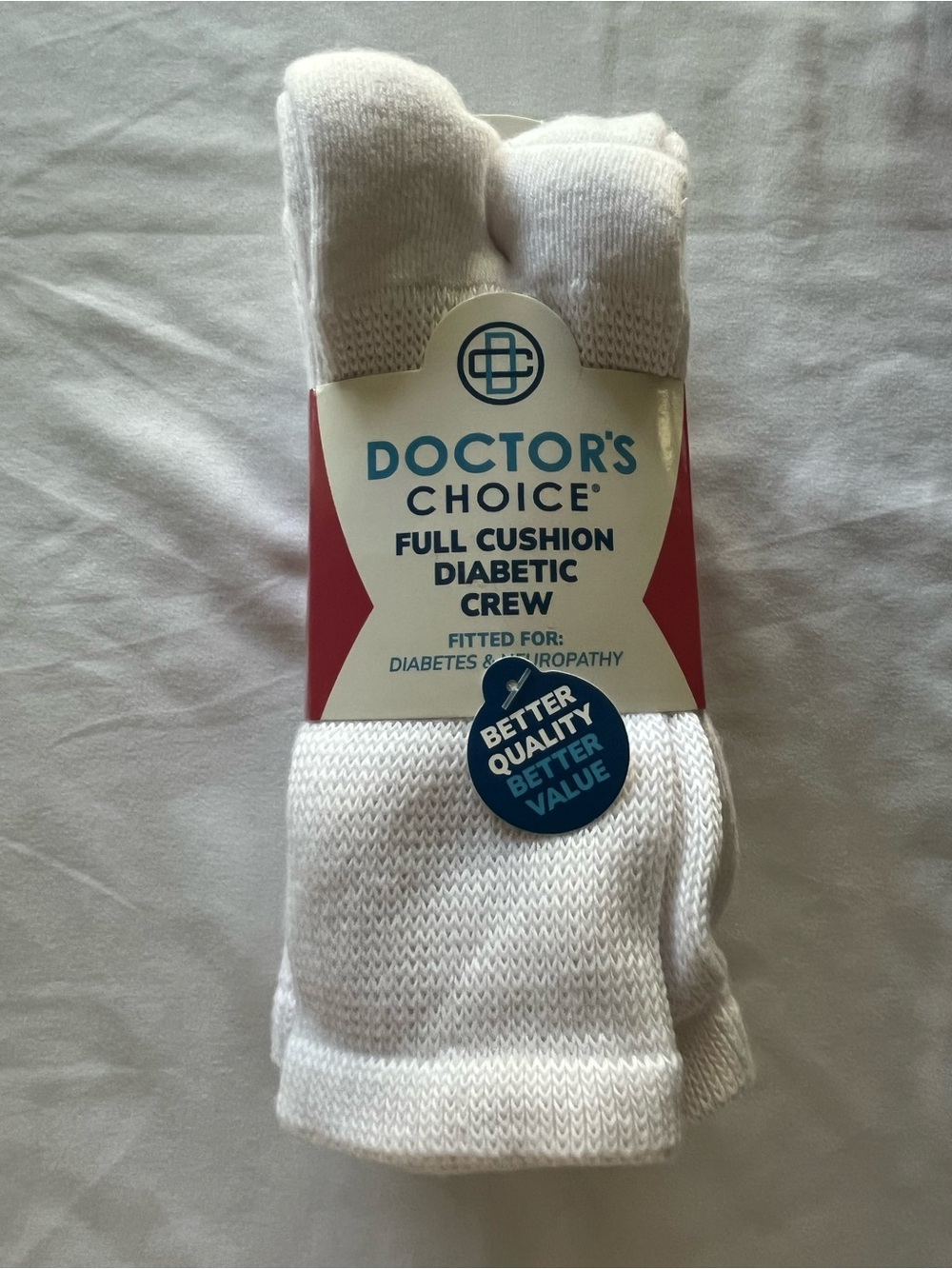NEW Doctor’s Choice Full Cushion Diabetic Crew Socks white 4-Pack Medium 9-11